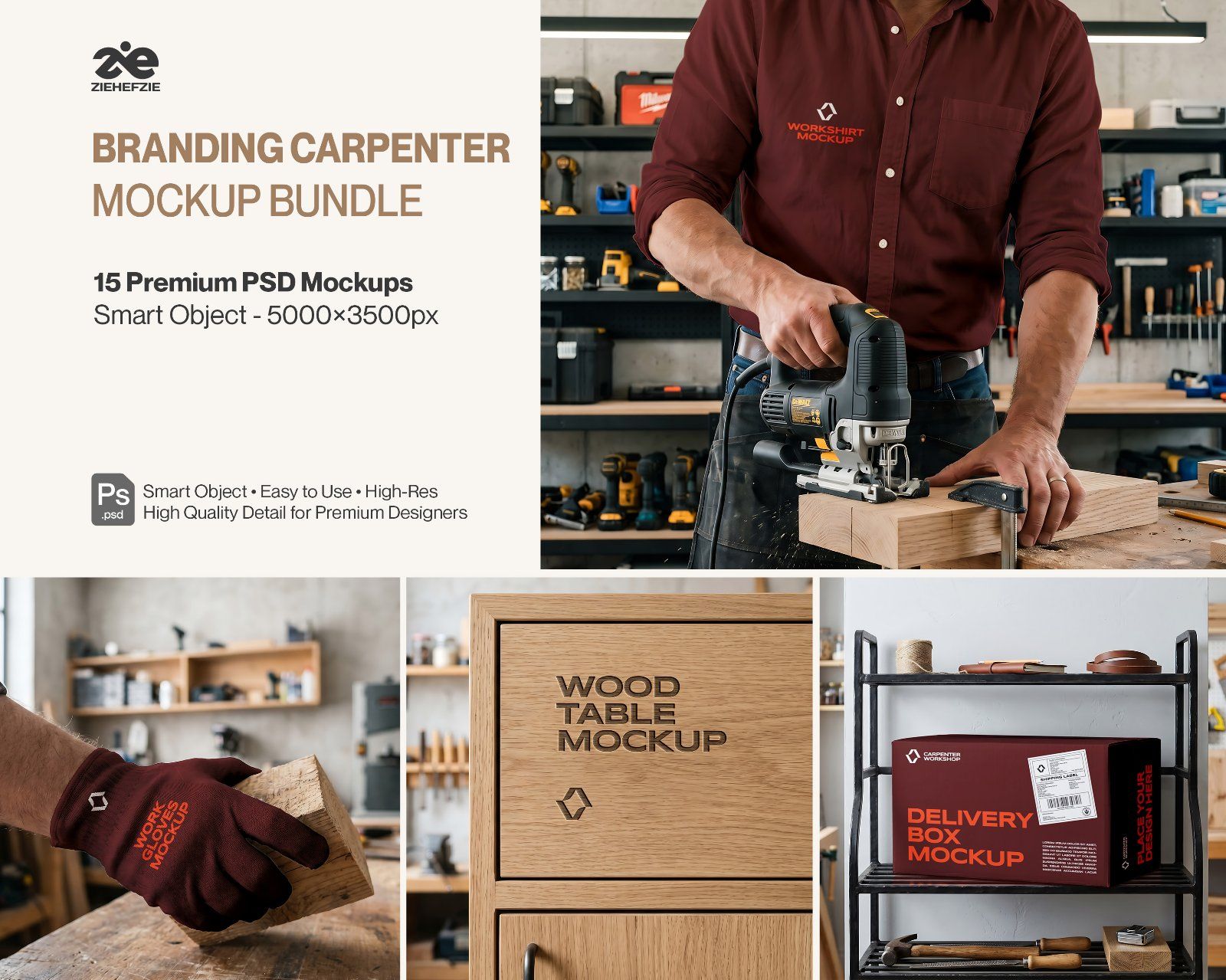 Ultimate Branding Carpenter Mockup Bundle – 15 Premium PSD Scenes for Woodworking & Industrial Ident — image 1