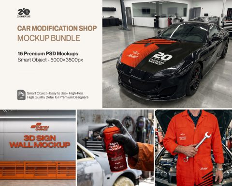 Ultimate Car Modification Shop Branding Mockup Bundle – 15 Premium PSD Scenes for Automotive & Tunin