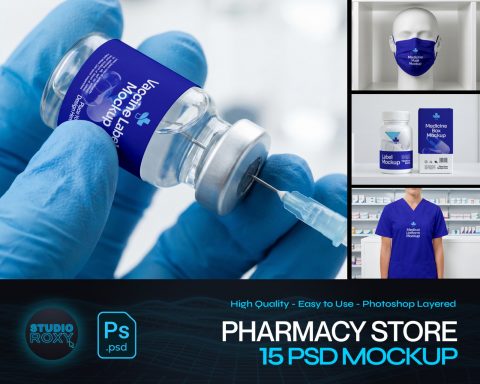 Premium Pharmacy Store Branding Mockup Bundle – 15 Professional Medical & Healthcare PSD Scenes