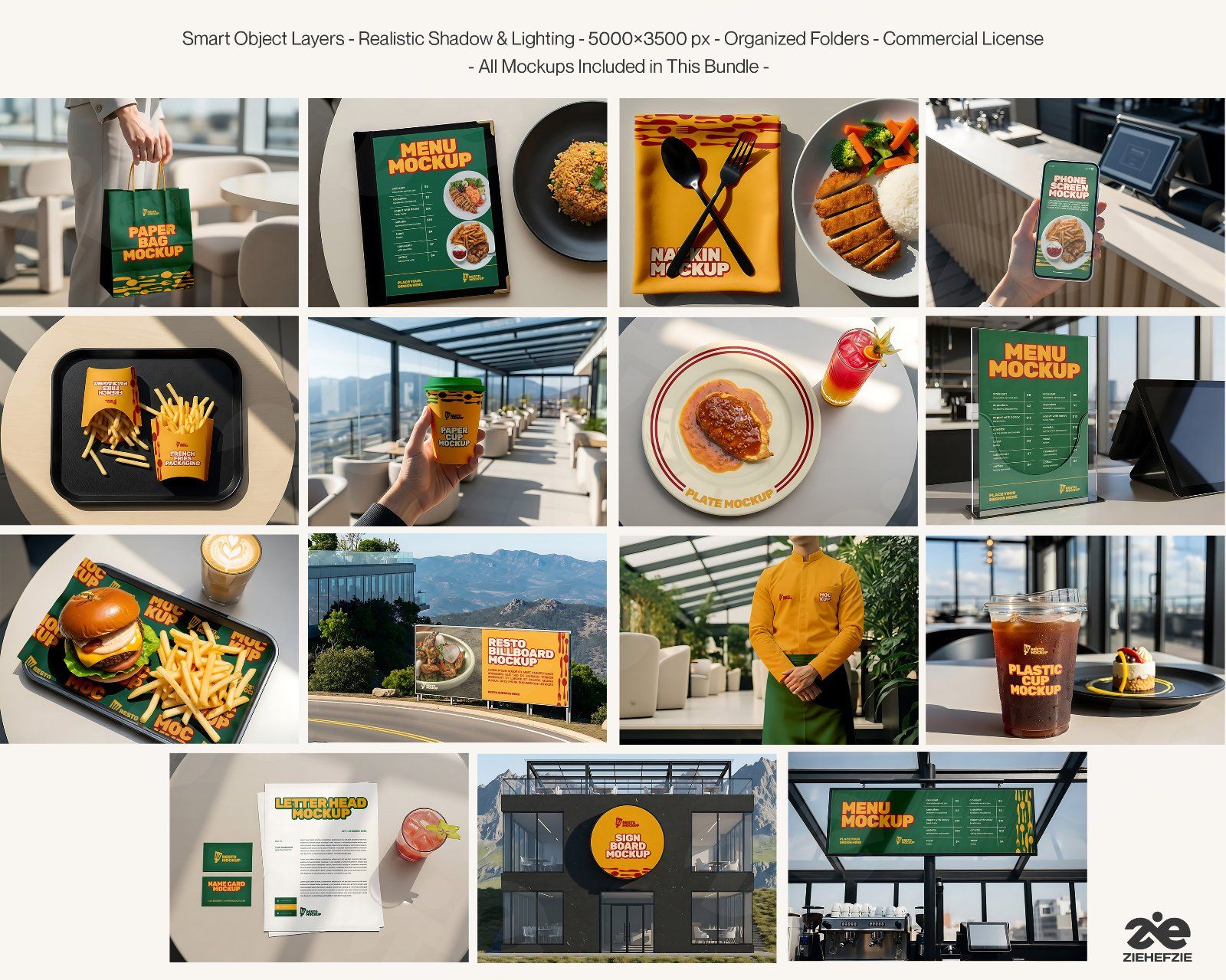 Restaurant Branding Mockup Bundle – 15 Premium PSD Mockups | Menu, Packaging, Cup & Uniform Mockups — image 2