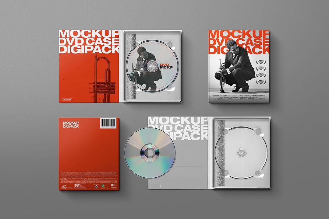DVD Case Mockup – Digipack Flat Lay (6 Objects) — image 1