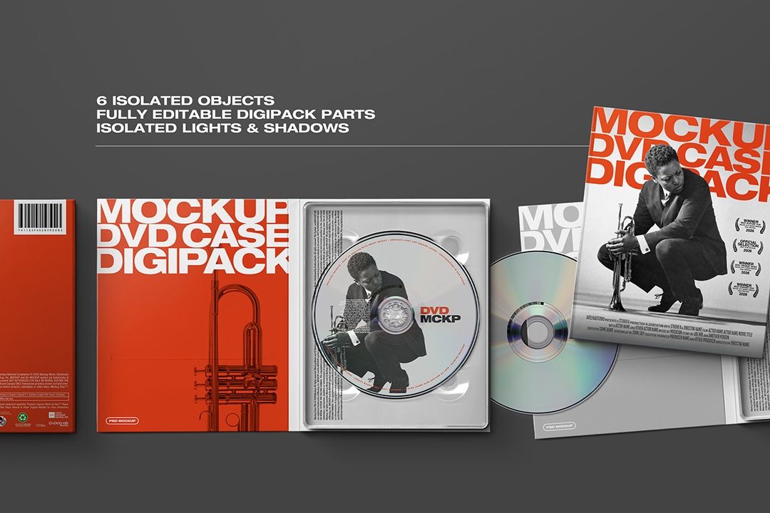 DVD Case Mockup – Digipack Flat Lay (6 Objects) — image 2