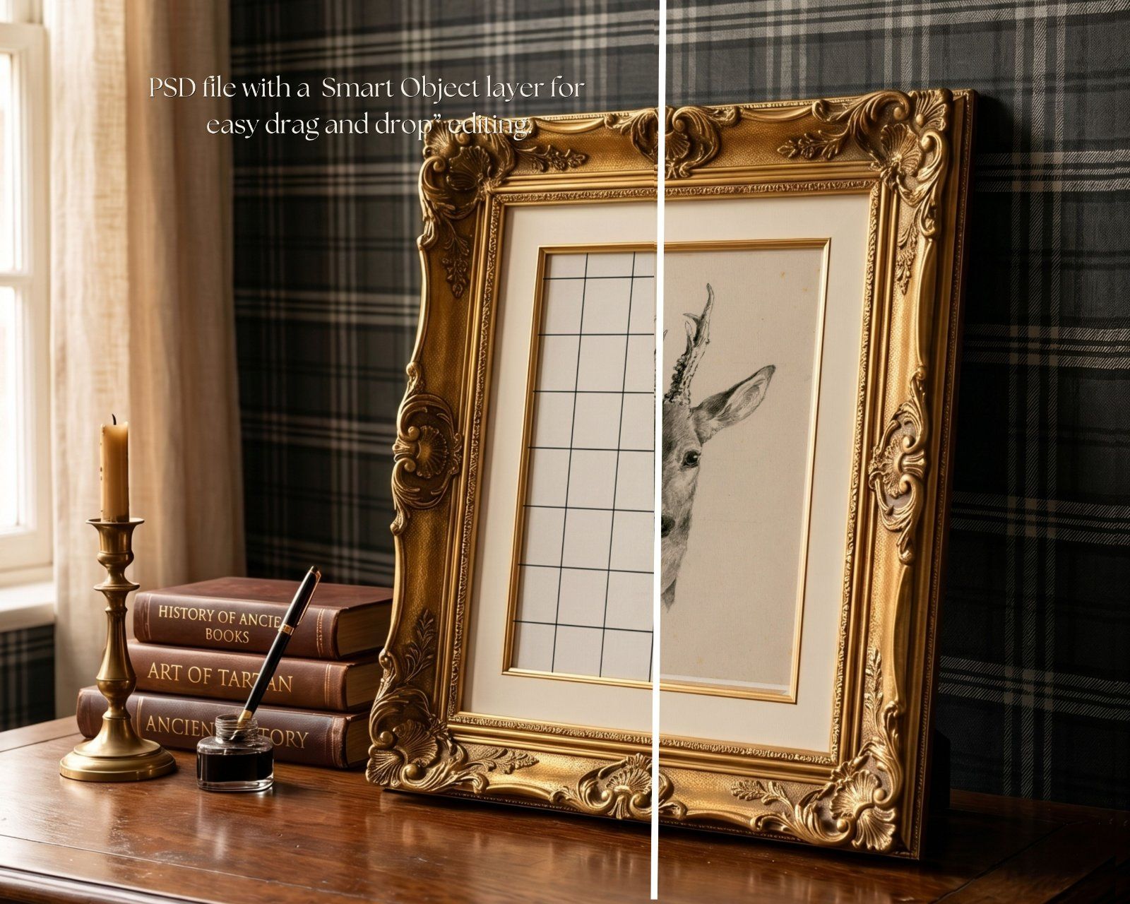 3:4 Gold Ornate Frame Mockup PSD, Vintage Antique Picture Frame Mockup, Editable Smart Object, — image 7