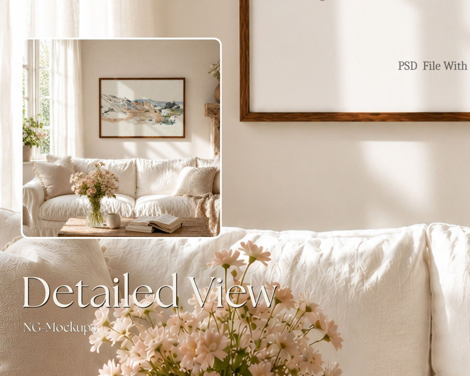 Boho Frame Mockup Bundle,3:4 Vertical Wood Frame & 3:2 Horizontal Thin Wood Frame — image 4