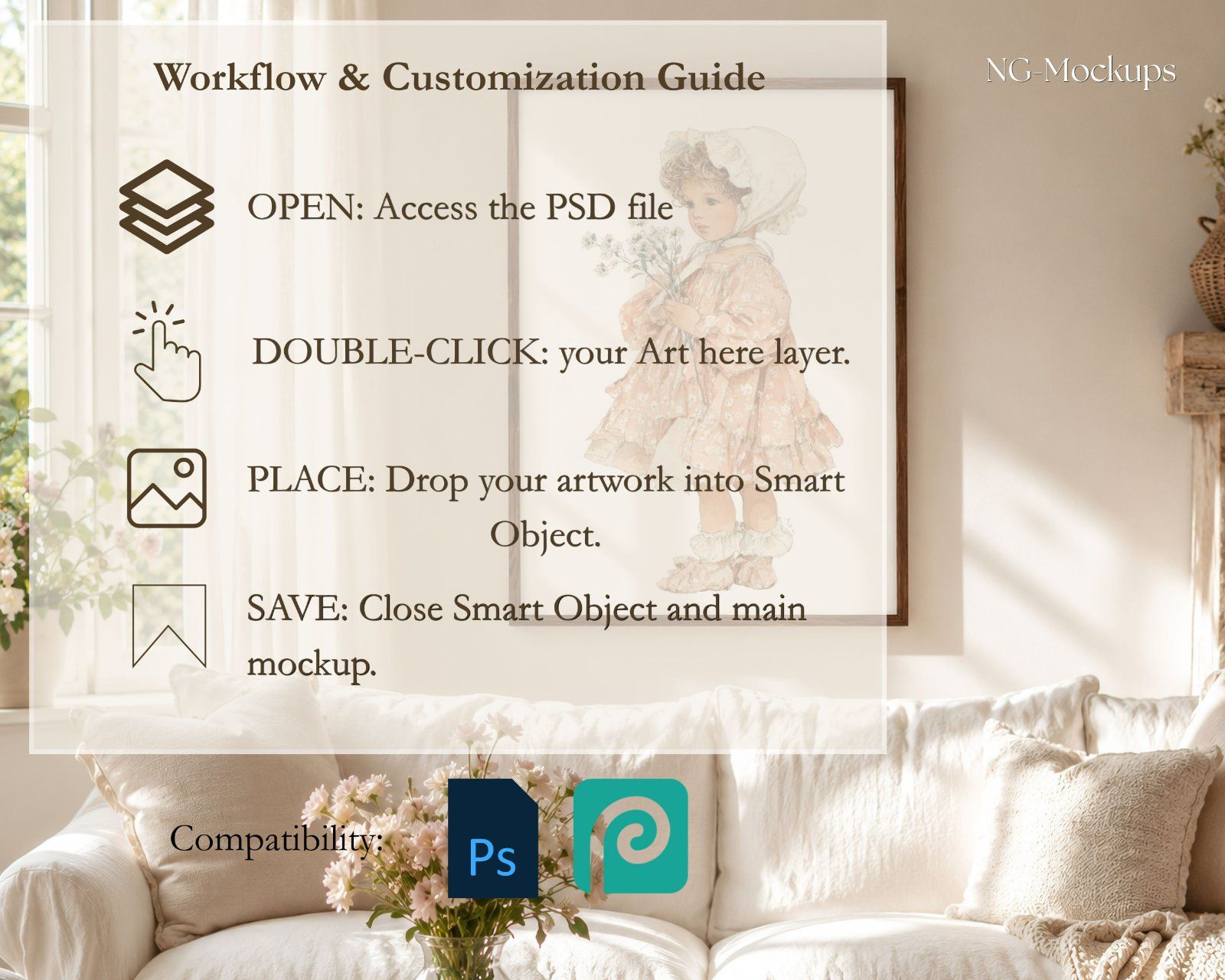 Boho Frame Mockup Bundle,3:4 Vertical Wood Frame & 3:2 Horizontal Thin Wood Frame — image 5