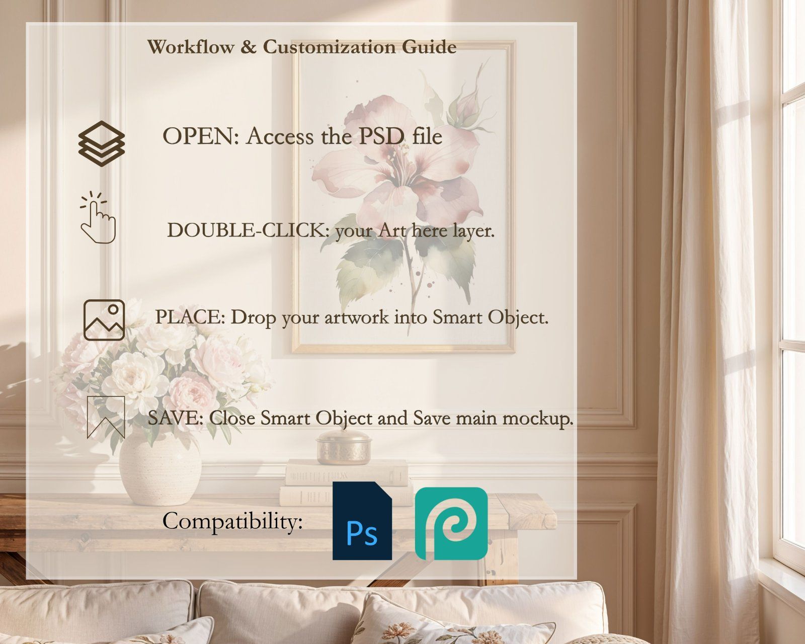 light wood frame in French interior, Vertical Art Display 3x4 ratio, editable PSD file, — image 10