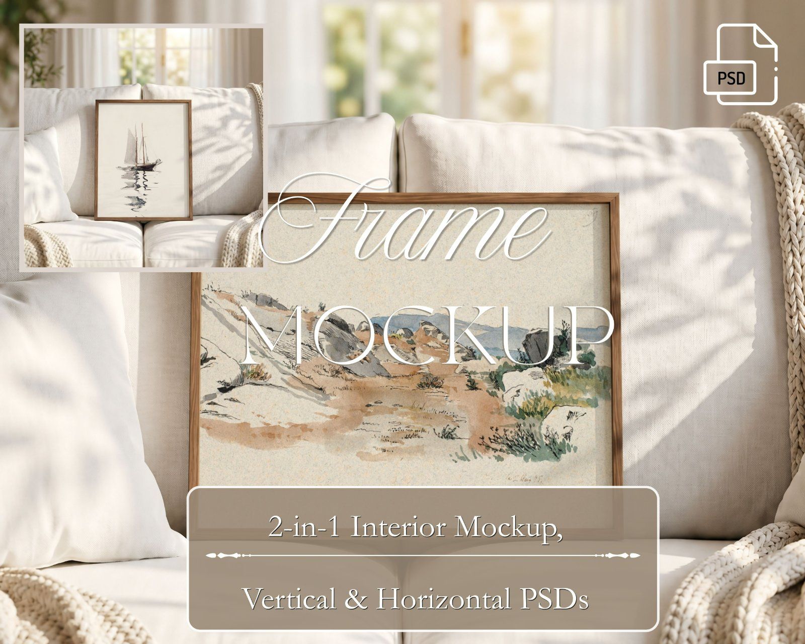 Neutral Frame Mockup PSD – 2-in-1 Interior Mockup — image 1