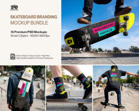 Ultimate Skateboard Branding Mockup Bundle – 15 Premium PSD Scenes for Urban Streetwear & Skate Cult