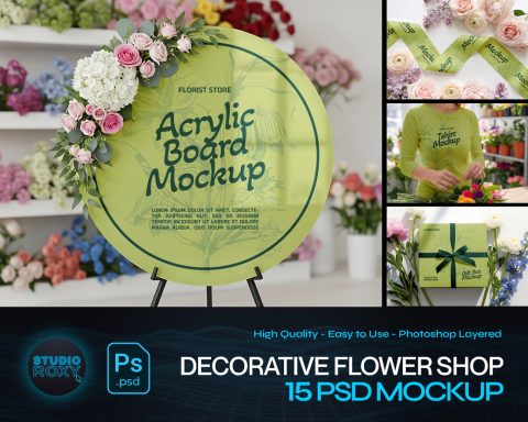 Premium Decorative Flower Shop Branding Mockup Bundle – 15 Aesthetic PSD Scenes for Florist Identity