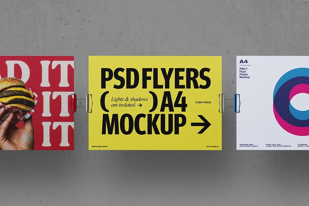 Flyer Mockup – A4 Hanging Clip Horizontal (3 Objects) — image 1