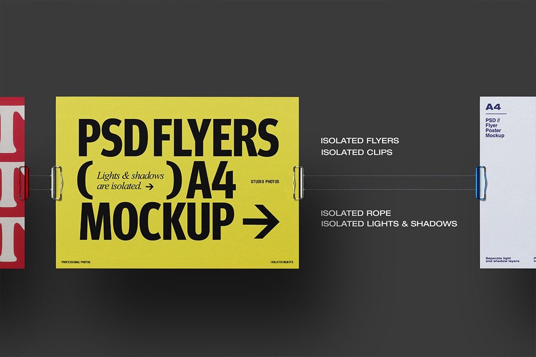 Flyer Mockup – A4 Hanging Clip Horizontal (3 Objects) — image 2
