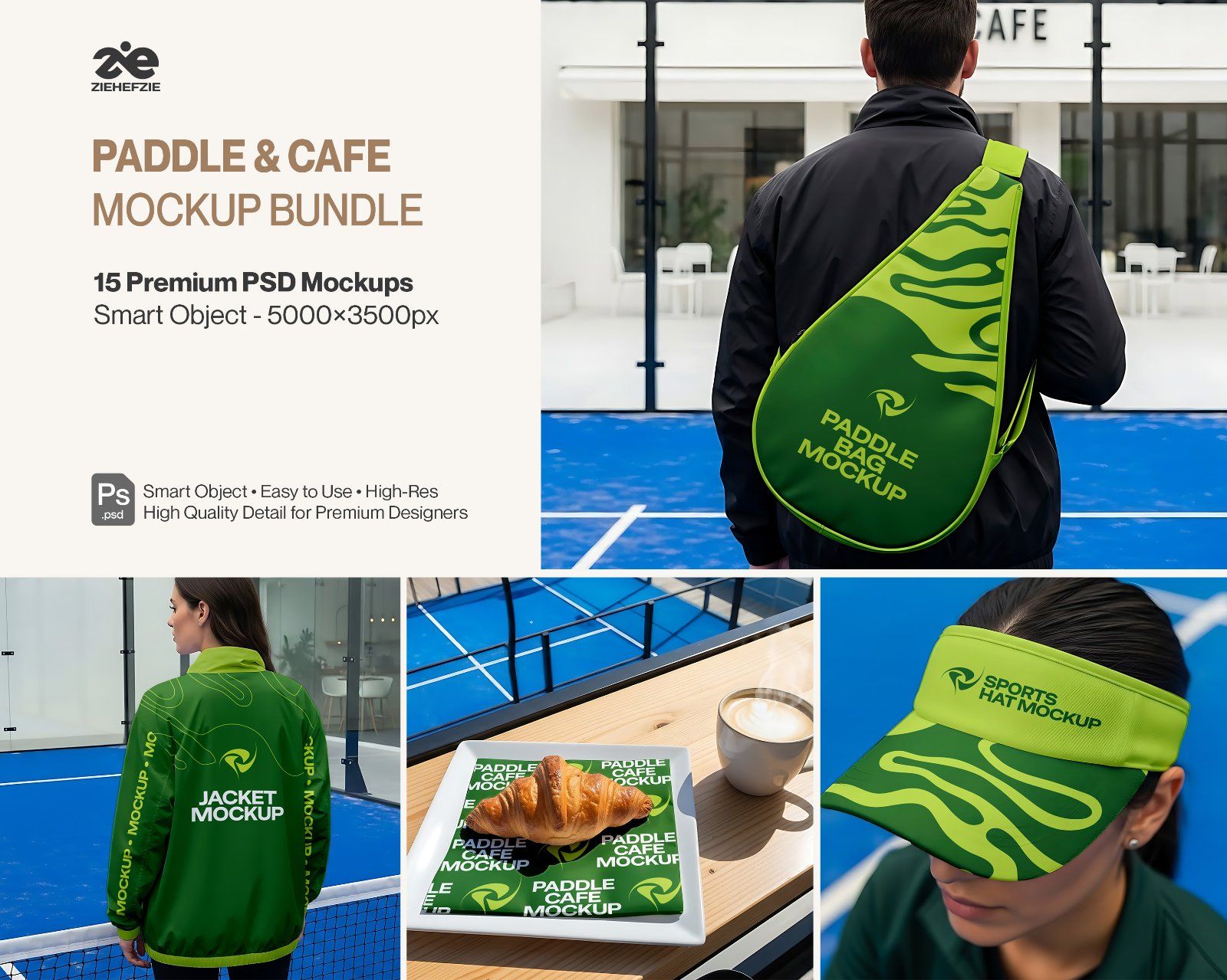 Paddle & Café Mockup Bundle - 15 Premium PSD Mockups | Sports Bag, Jacket, Hat & Café Branding Kit — image 1