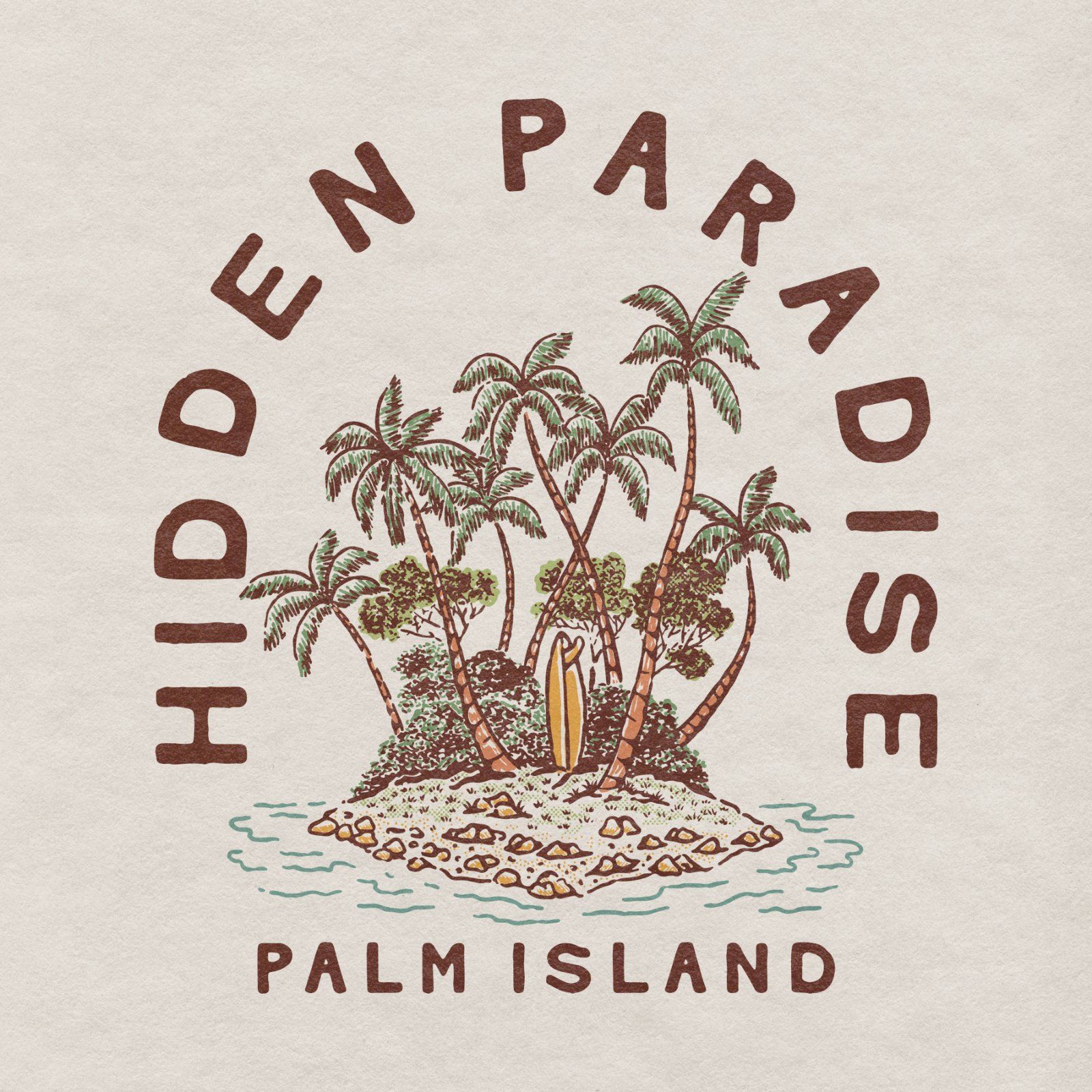 Hidden Paradise Palm Island Vintage Illustration | Tropical Beach Vector Design — image 1