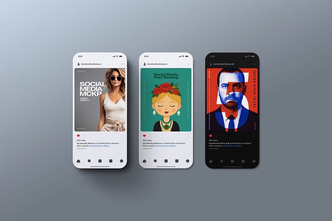 Instagram Post Mockup – Social Media App Screens (3 Objects) — image 1