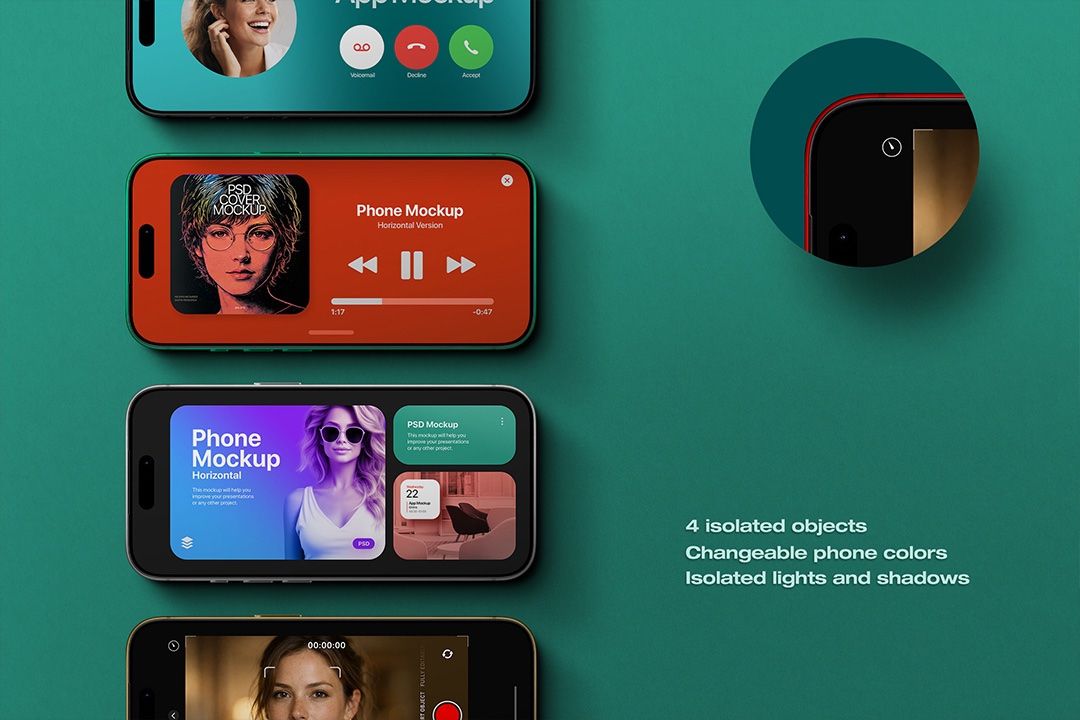 iPhone Mockup - Horizontal Set (4 Objects) — image 2