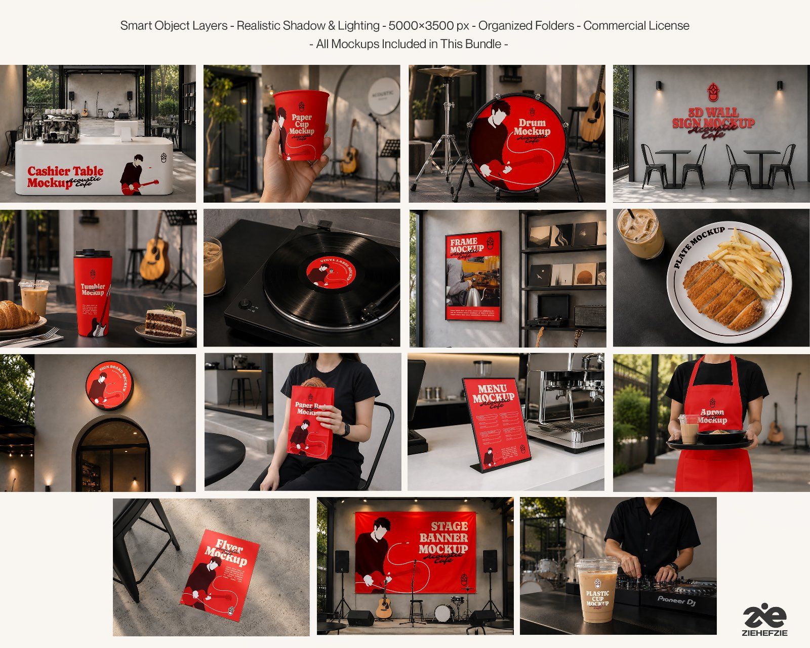 Premium Live Music Cafe Branding Mockup Bundle – 15 Aesthetic PSD Scenes for Coffee Shop & Acoustic — image 2