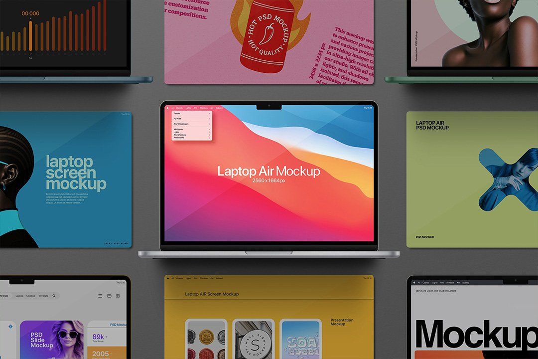 Laptop Mockup – MacBook Air Screen Set (9 Objects) — image 1