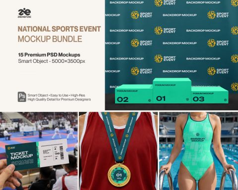 Premium National Sports Event Mockup Bundle – 15 Championship PSD Scenes for Athletic Tournaments, W