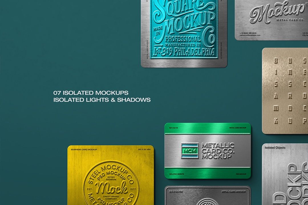 Business Card Mockup - Metal Cards Flat-Lay (7 Objects) — image 2
