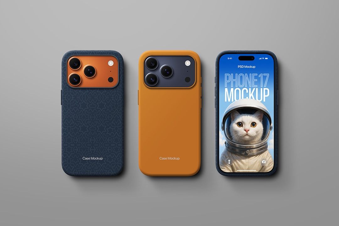 Phone Case Mockup – iPhone 17, Flat-Lay (3 Objects) — image 1