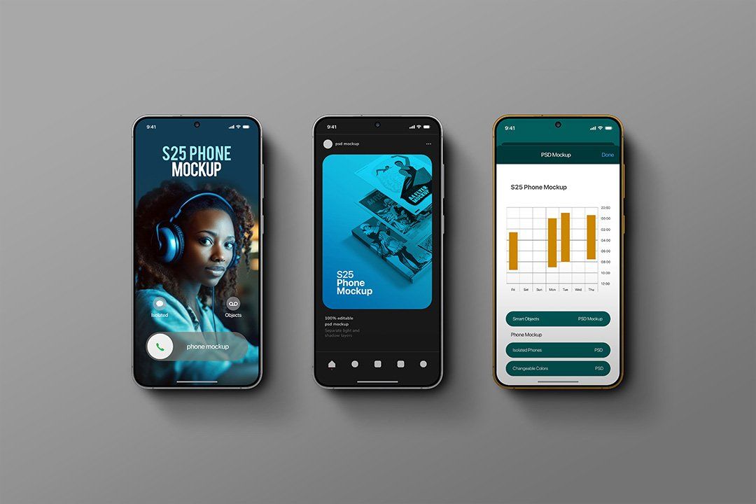 Phone Mockup Set – Galaxy S25 Flat-Lay (3 Objects) — image 1