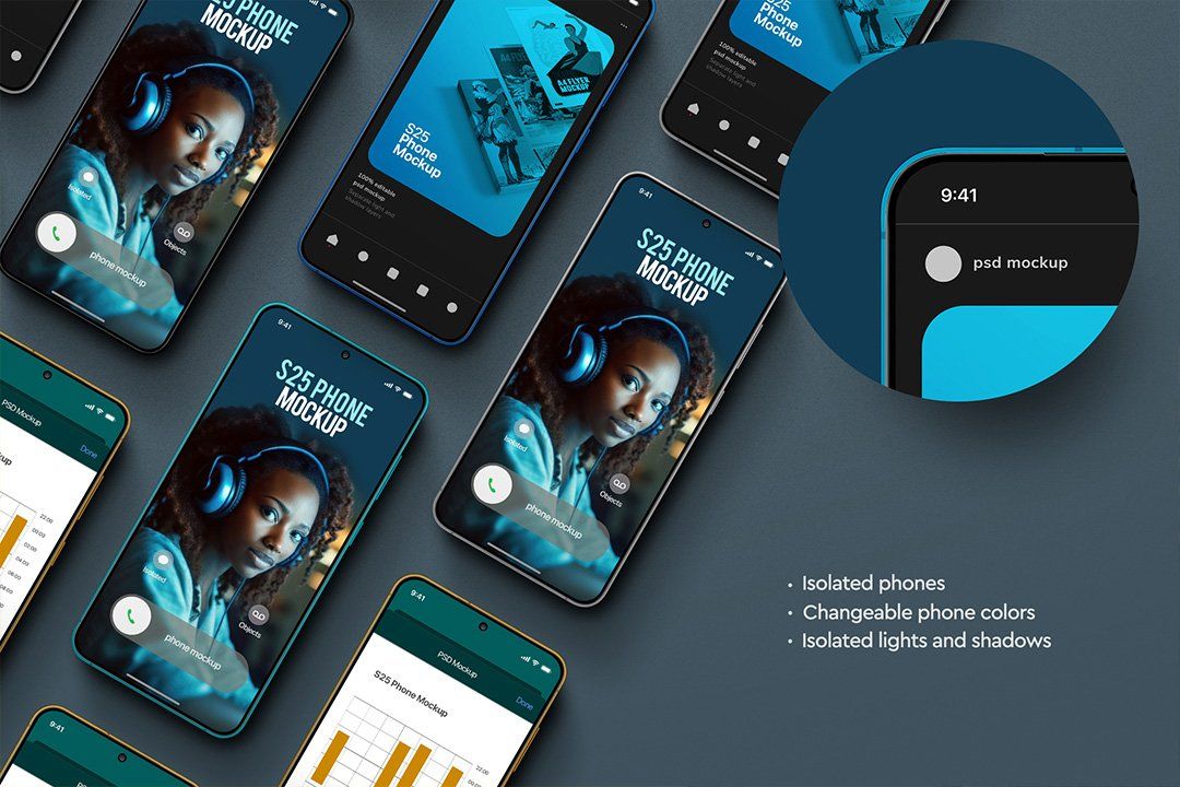 Phone Mockup Set – Galaxy S25 Flat-Lay (3 Objects) — image 2