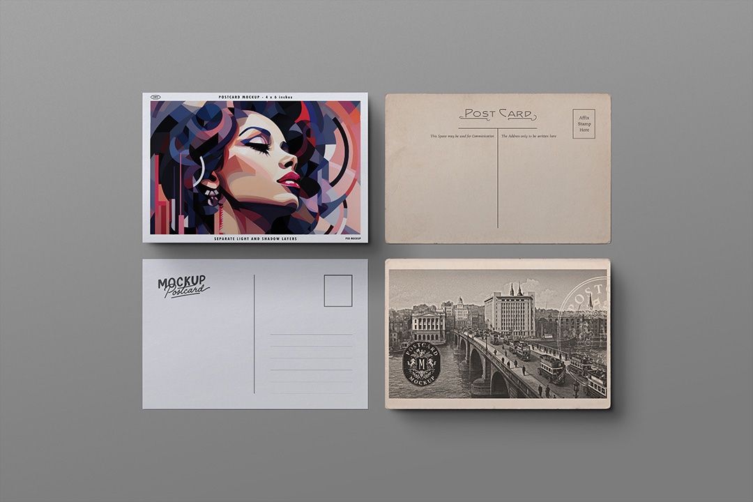 Postcard Mockup Set - 4 Isolated Cards — image 1