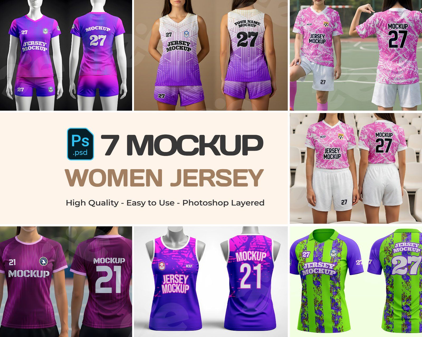Women Jersey Mockup Bundle – 7 PSD Sportswear Templates for Volleyball, Soccer & Fitness Apparel — image 1