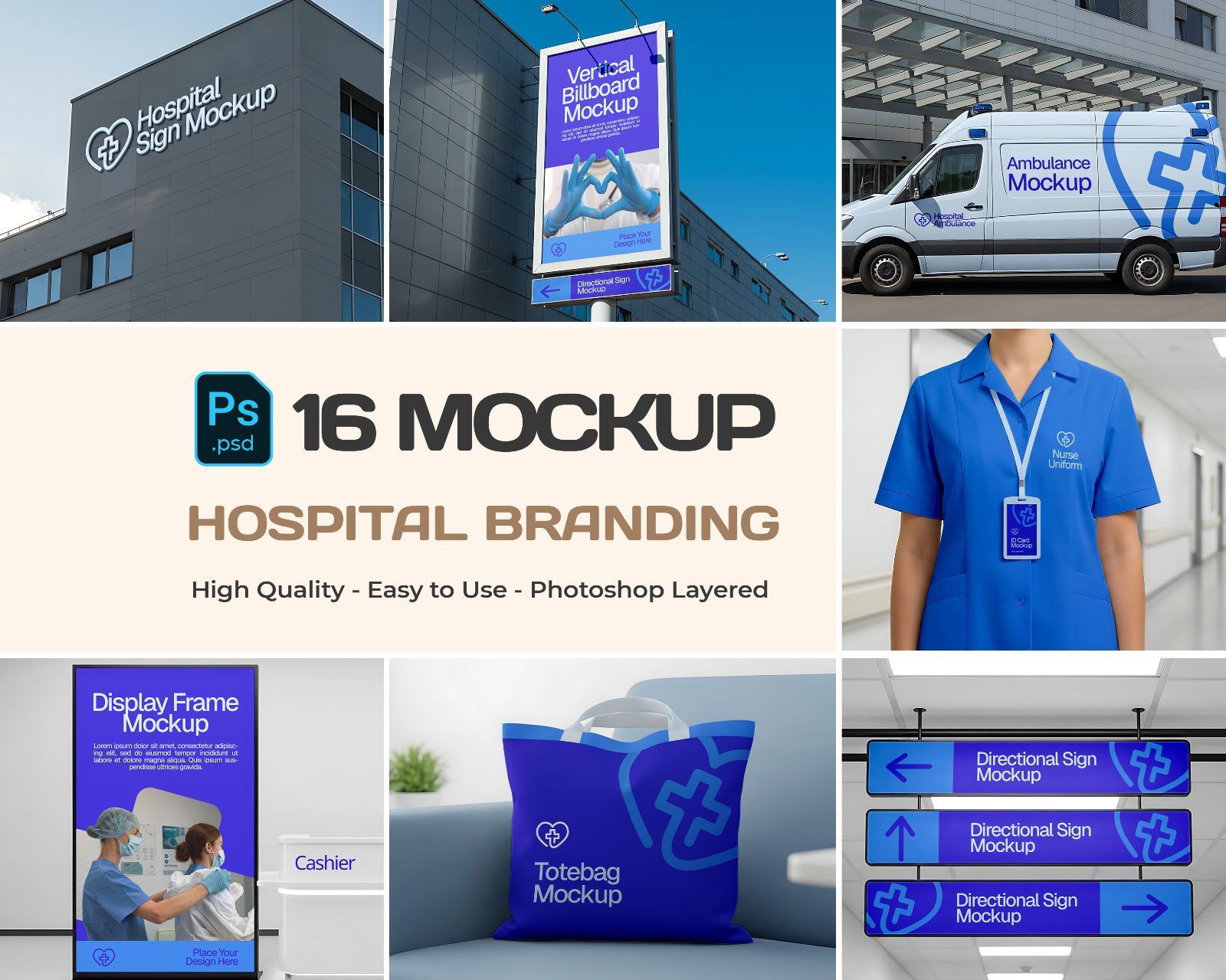 16 PSD Hospital Branding Mockup Kit – Ambulance, Nurse Uniform, Signage, Wayfinding & More — image 1