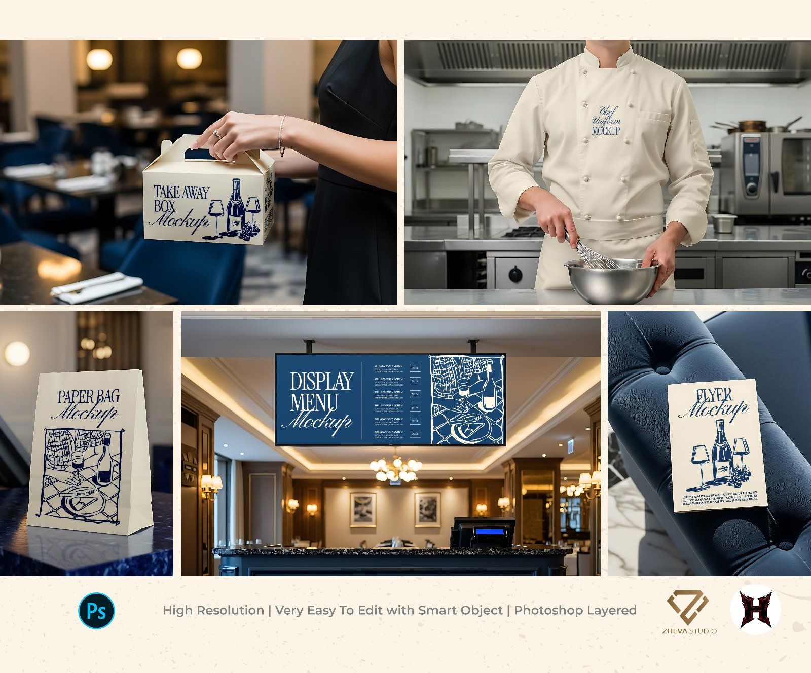 Premium Branding Blue Restaurant Mockup — image 1