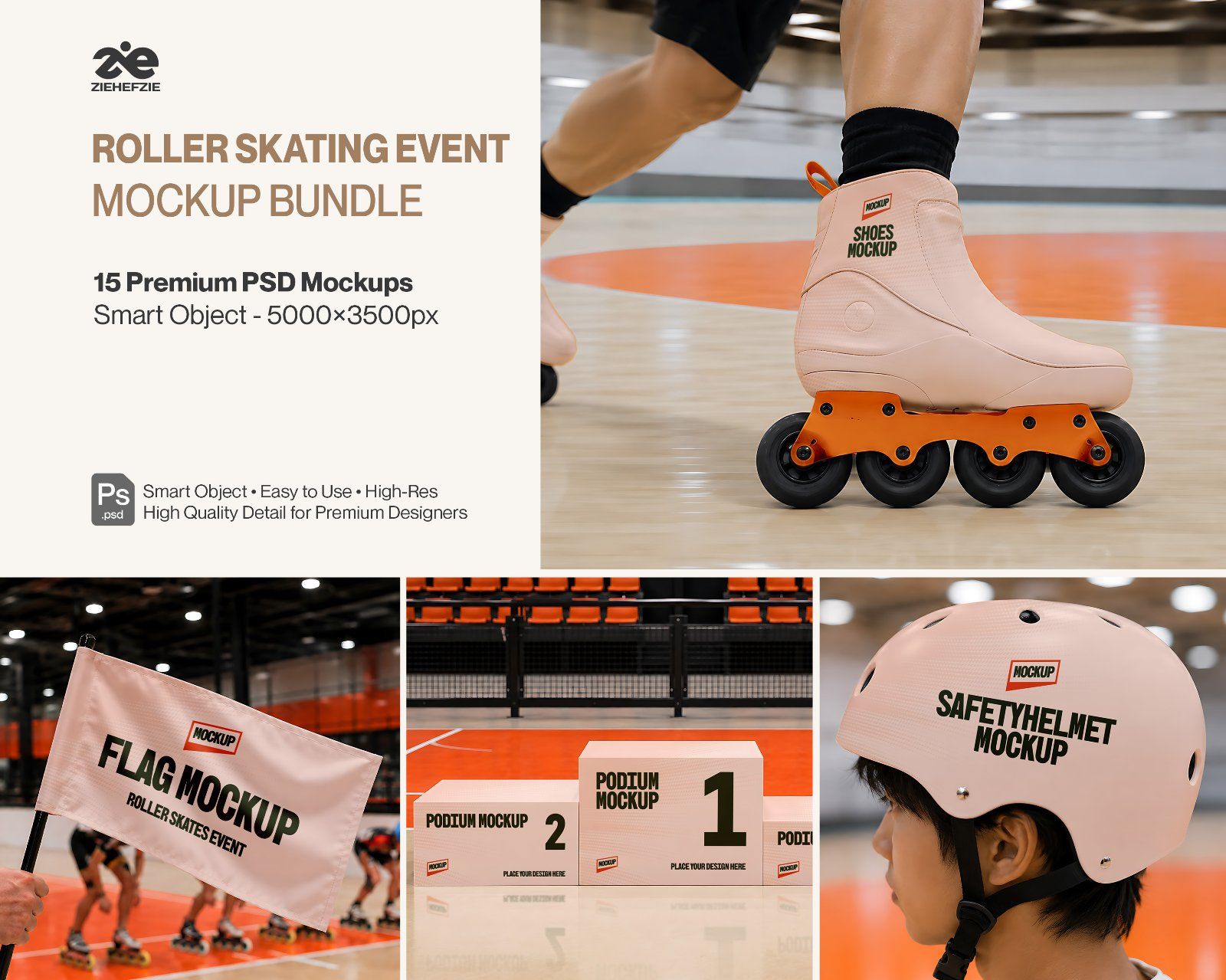 Premium Roller Skating Event Branding Mockup Bundle – 15 Retro & Urban PSD Scenes for Street Sports — image 1