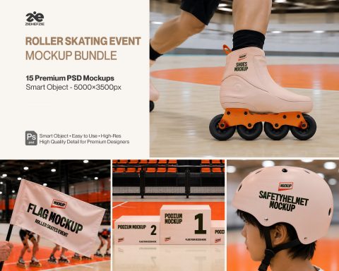 Premium Roller Skating Event Branding Mockup Bundle – 15 Retro & Urban PSD Scenes for Street Sports