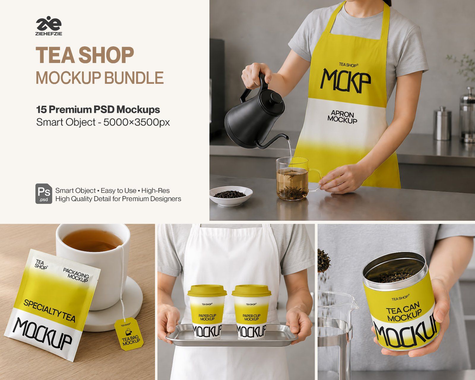 Premium Tea Shop Branding Mockup Bundle – 15 Aesthetic PSD Scenes for Tea House & Artisan Packaging — image 1