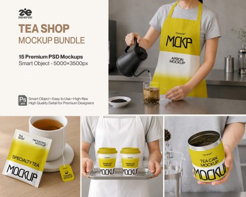 Premium Tea Shop Branding Mockup Bundle – 15 Aesthetic PSD Scenes for Tea House & Artisan Packaging