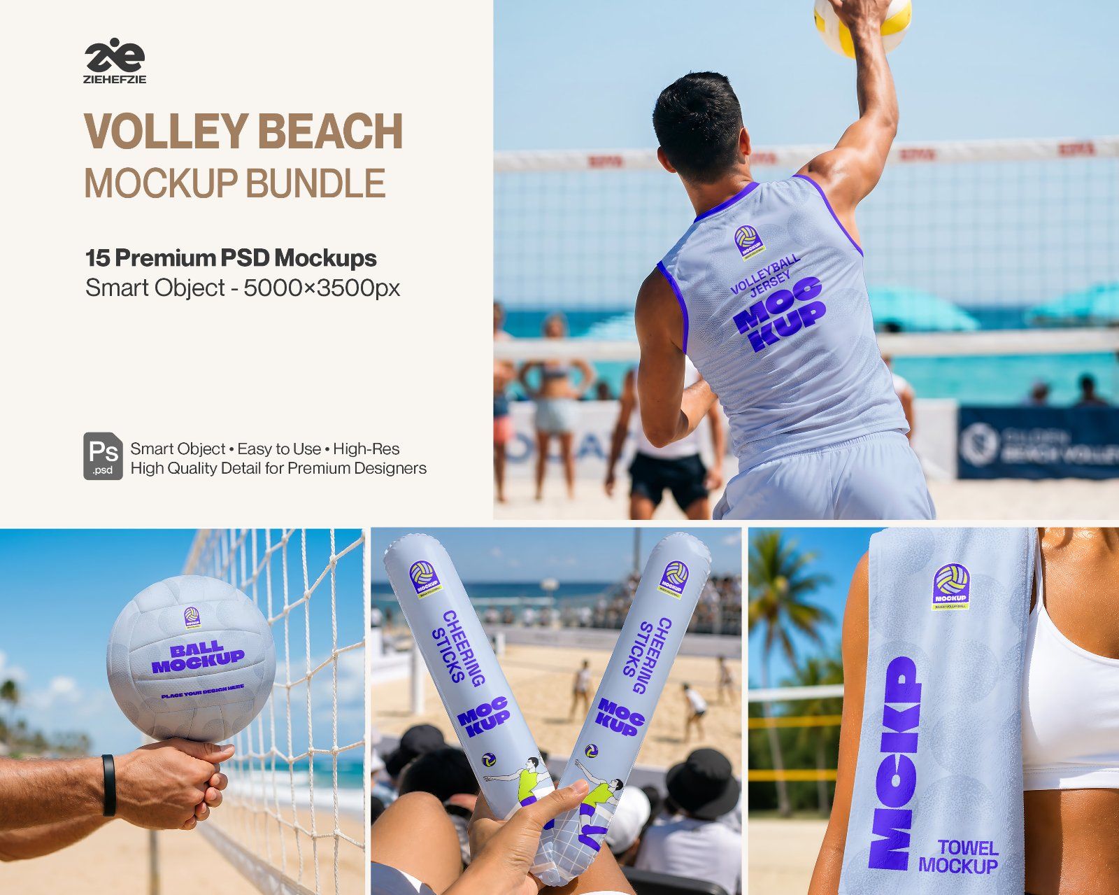 Premium Beach Volley & Summer Sports Branding Mockup Bundle – 15 Aesthetic PSD Scenes for Athletic I — image 1
