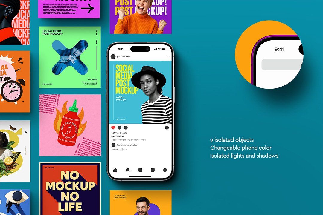 Social Media Post Mockup – 1080×1080 & iPhone 16 (9 Objects) — image 2