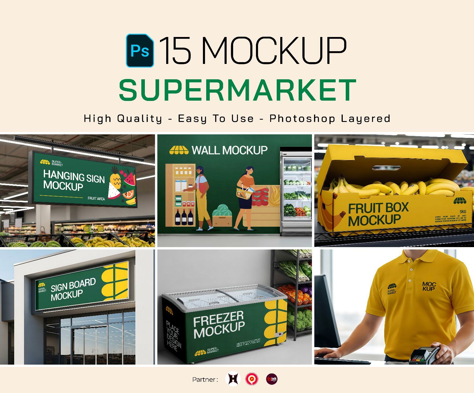 Premium Branding Yellow And Green Supermarket Mockup — image 1