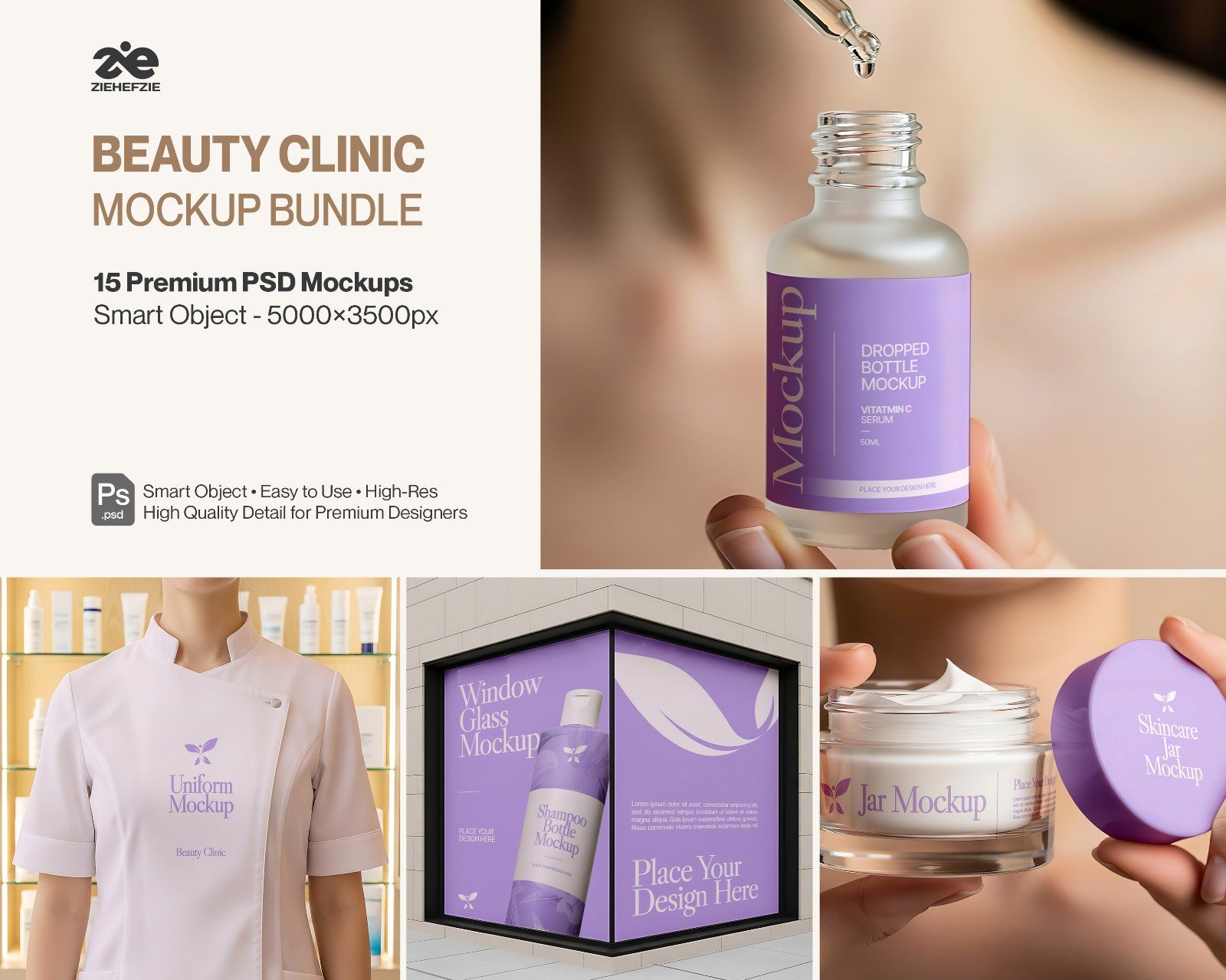 Beauty Clinic Mockup Bundle – Skincare Packaging, Cosmetic Branding PSD Mockups — image 1