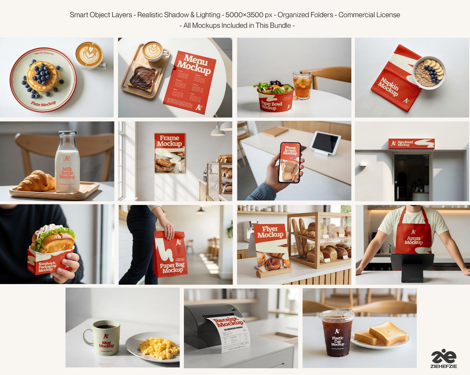 Breakfast Café Mockup Bundle PSD – Menu, Packaging, Apron & Coffee Branding Scene — image 2