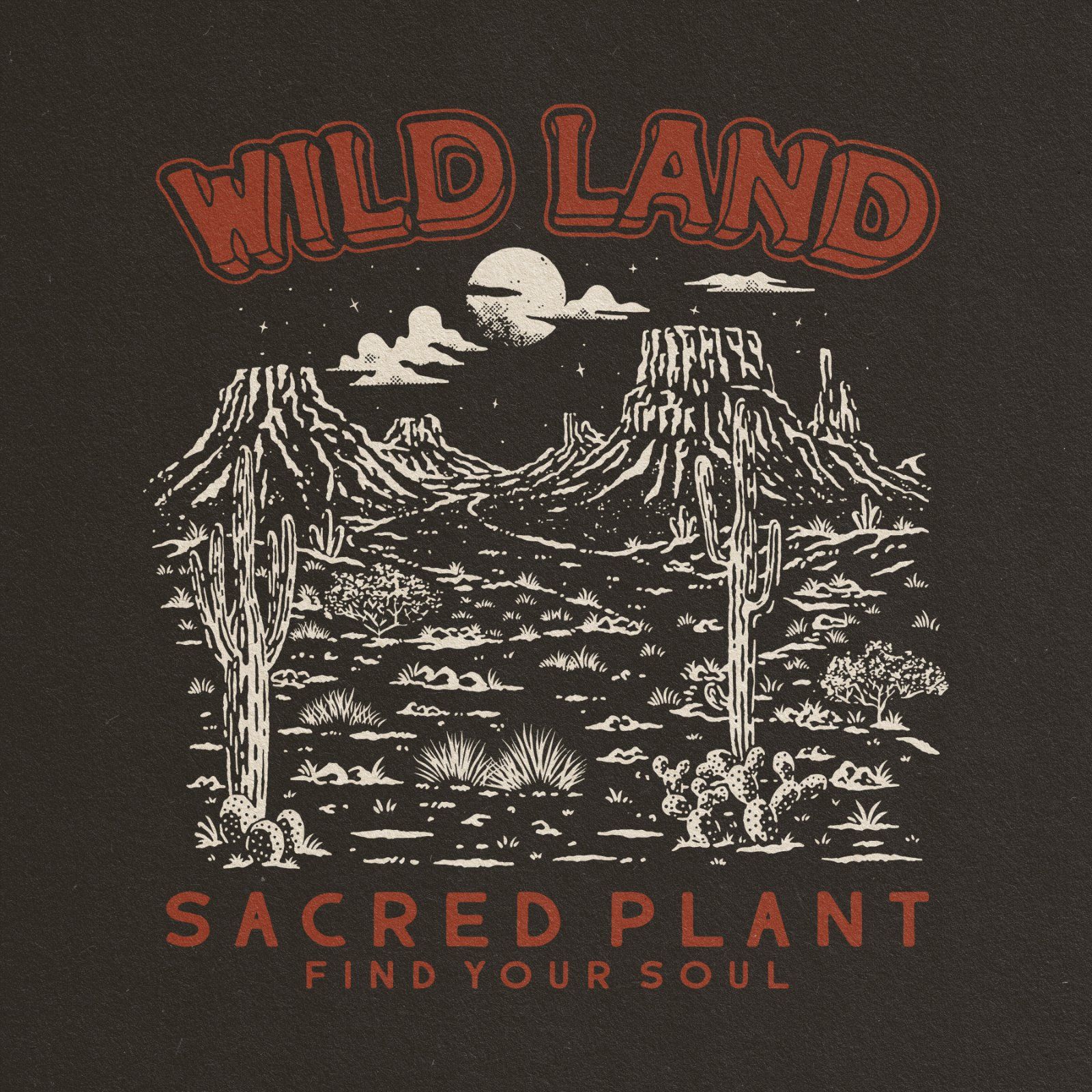 Wild Land Desert Vintage Illustration | Sacred Plant Western T-Shirt Design — image 1