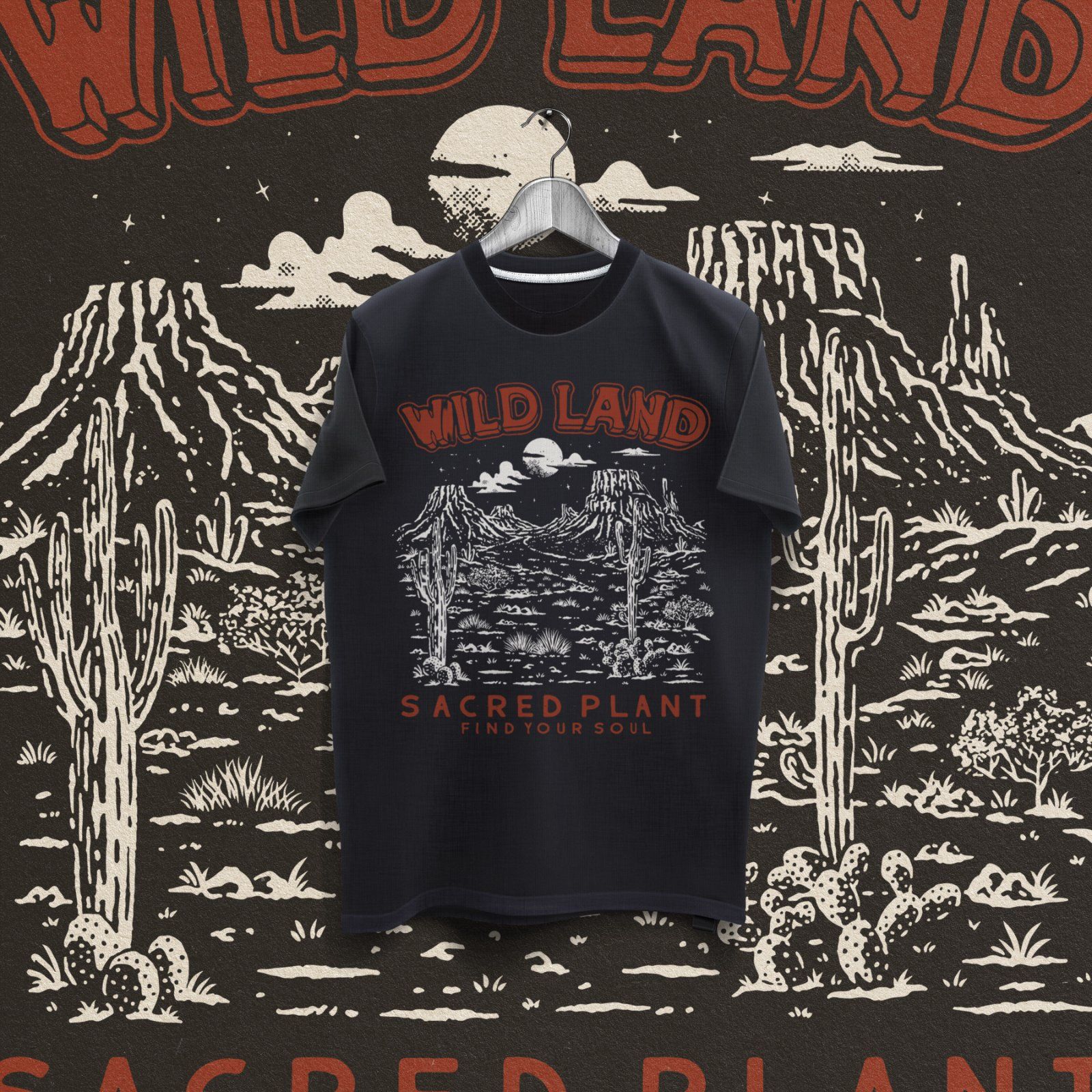 Wild Land Desert Vintage Illustration | Sacred Plant Western T-Shirt Design — image 2