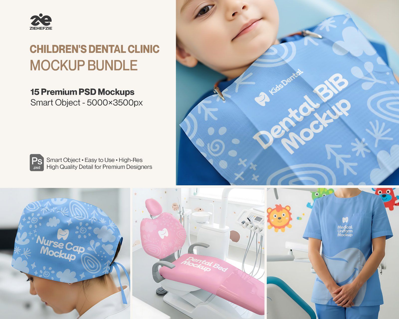 Children's Dental Clinic Branding Mockup Bundle – 15 Premium PSD Scenes for Pediatric Medical Identi — image 1